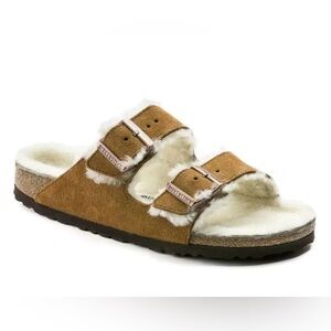 NWT Birkenstock Arizona Shearling Mink Sandals, size 39